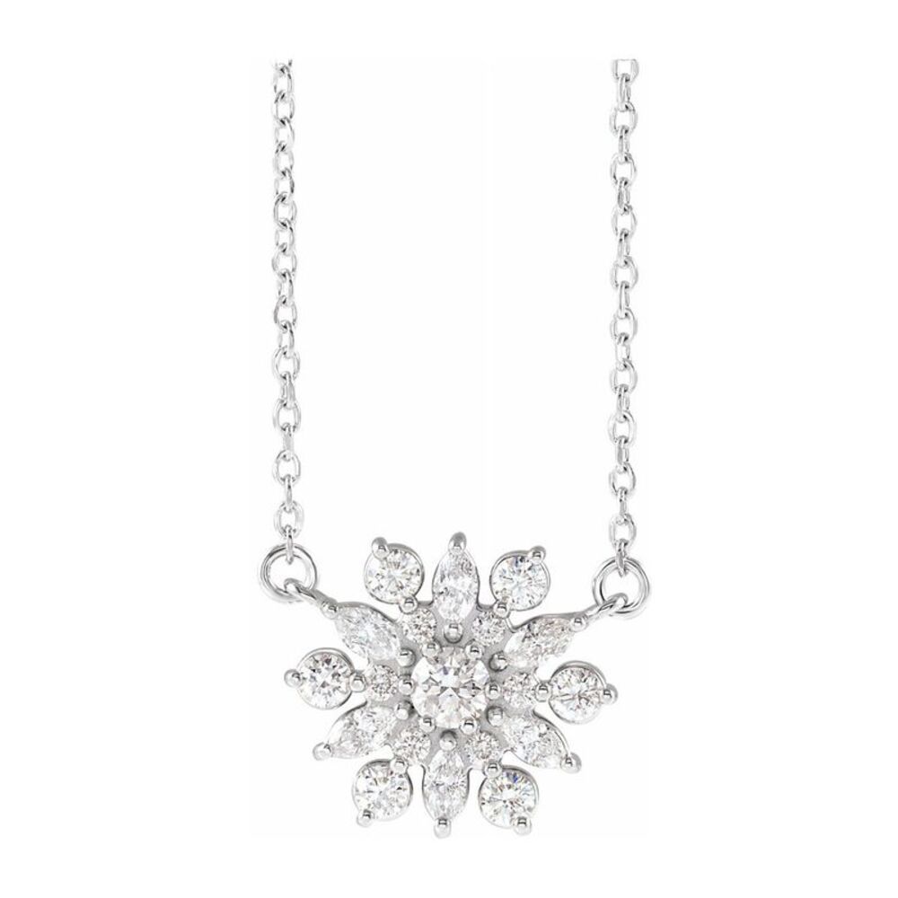 14K White Gold 1/2 CTW Diamond Snowflake Necklace, 18 Inch